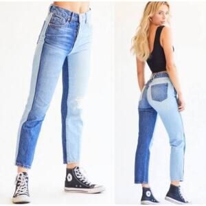 Revice Two Tone Distressed Mom Jeans High Rise Colorblock